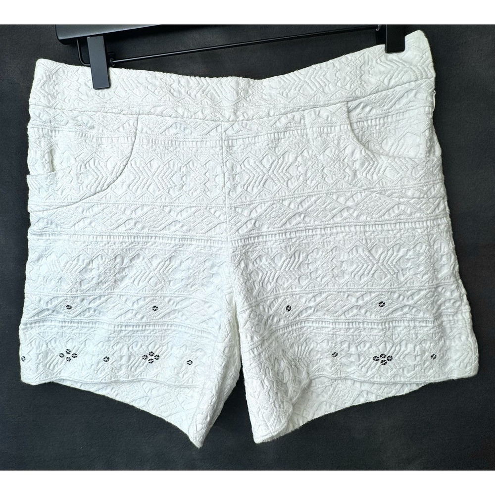 Anthropologie Elevenses Boho Festival‎ Ivory Patterned Sequins Shorts Size 2